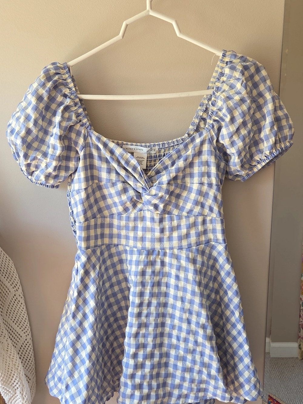 Altar'd State Blue and Cream Checkered Romper